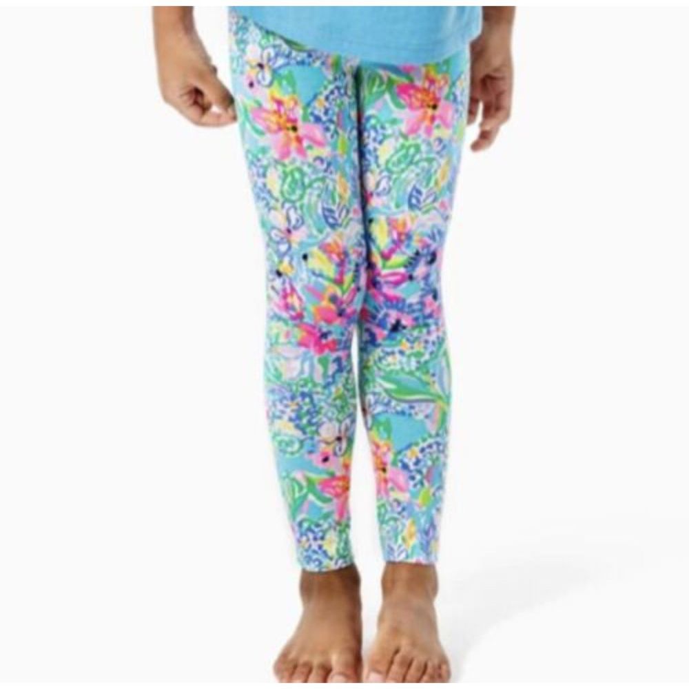 NWOT Lilly Pulitzer Girls Maia Legging, Amalfi Blue Alligator Isle, Sz: L/8-10
